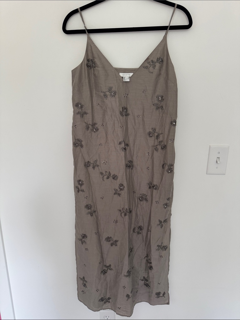 H&M Edition Beaded Spaghetti Strap Slip Dress in Taupe - Size XS - Picture 2 of 9